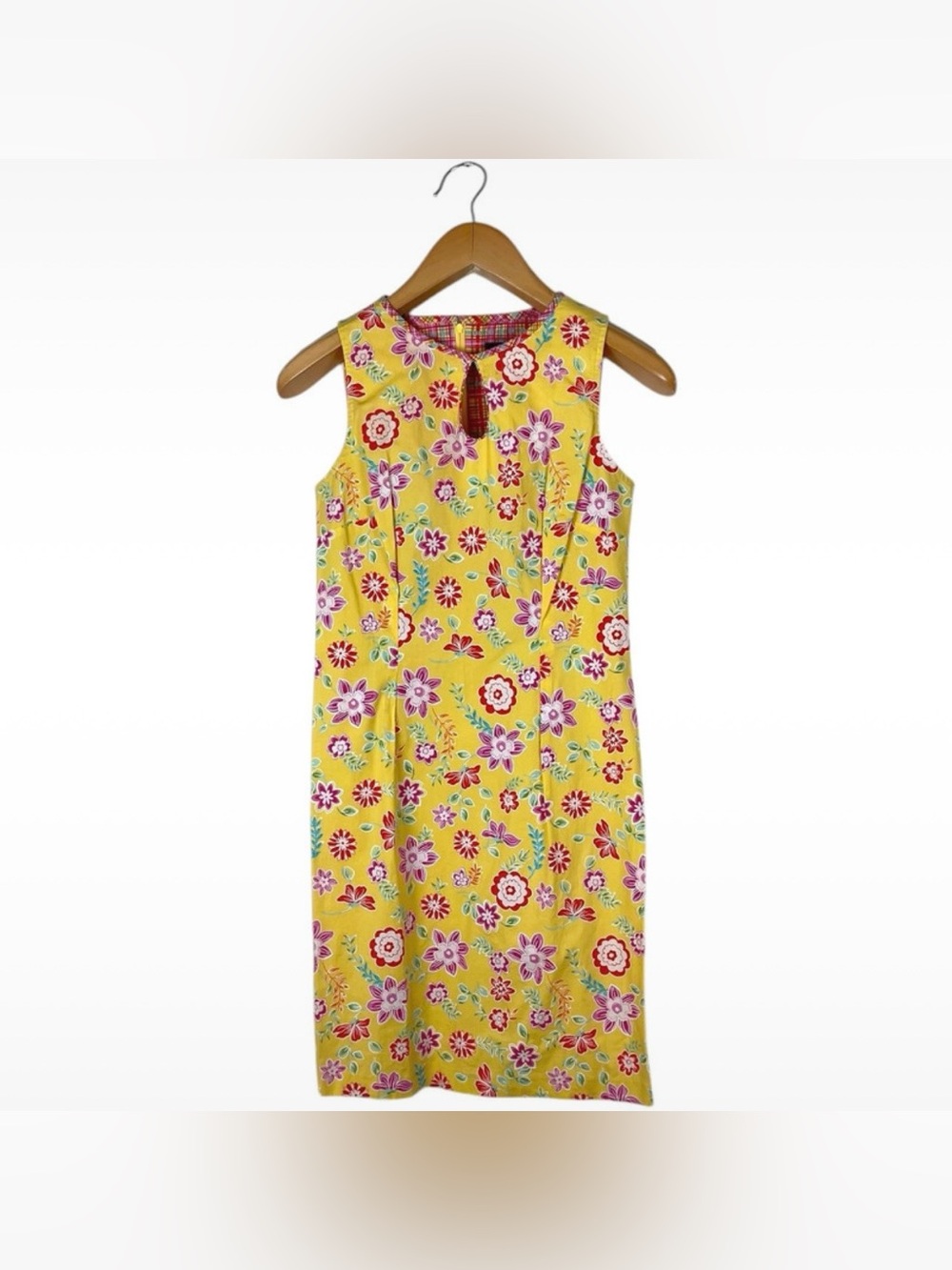 Vintage Sag Harbor Sleeveless Dress Yellow Floral Keyhole Women’s Petite 6